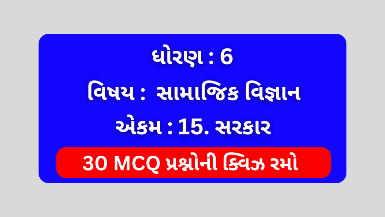 ધોરણ 6 સામાજિક વિજ્ઞાન એકમ 15 Mcq Quiz