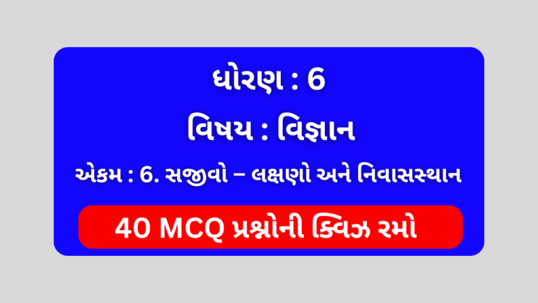 ધોરણ 6 વિજ્ઞાન એકમ 6 Mcq Quiz