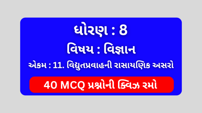 ધોરણ 8 વિજ્ઞાન એકમ 11 Mcq Quiz