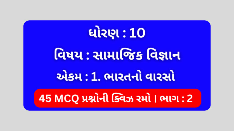 ધોરણ 10 સામાજિક વિજ્ઞાન એકમ 10 Mcq Quiz ભાગ 2